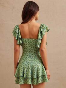 WESTFADE Summer Paisley Print Ruffle V Neck Tiered Fit And Flare Mini Cowgirl Dress - Green - View 5