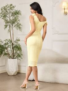 Modelyn Elegant Relaxed Vacation Style Waist Cinched Long Shoulder-Baring Dress - Light Yellow - View 2