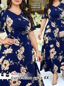 SHEIN CURVE+ 大码连衣裙 简约时尚 休闲日常 - 彩色 - 查看 1