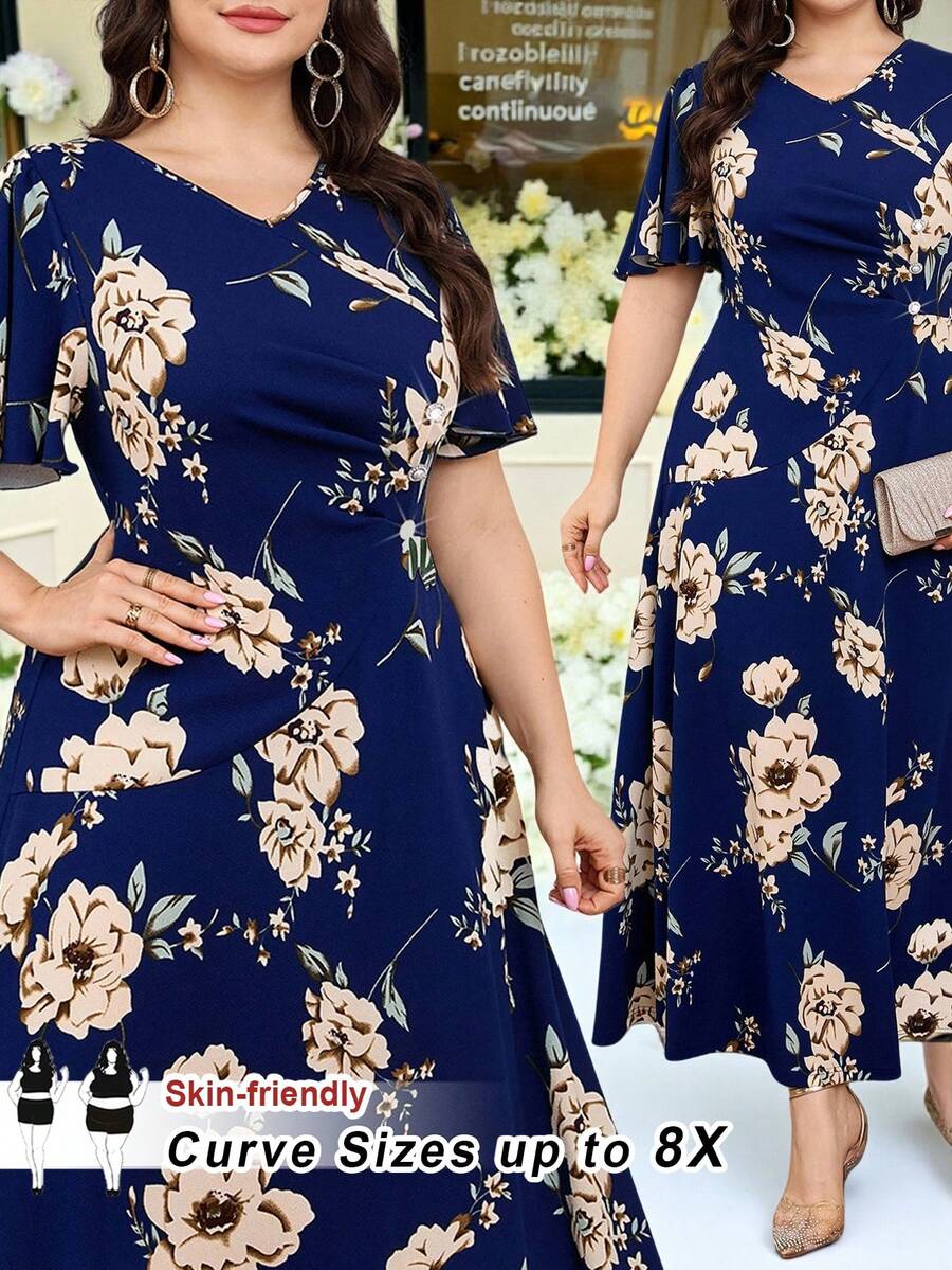 SHEIN CURVE+ 大码连衣裙 简约时尚 休闲日常 - 彩色 - 查看 1