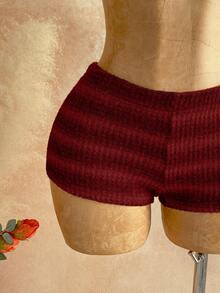 Soleia 2pcs/Set Women's Autumn/Winter Halter Striped Top & Super Shorts - Red - View 5