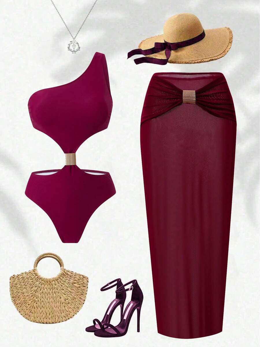 Swim Oasis Bộ đồ bơi 2 mảnh dành cho nữ, mẫu mới Xuân/Hè 2026, kiểu tankini thanh lịch kèm váy, thích hợp cho kỳ nghỉ biển. - Màu tím - Xem 1