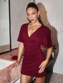 Lavishia Vestido corto de mujer, rojo vino, de moda y elegante, adecuado para la primavera, el Día de San Valentín - Burdeos - Ver 3