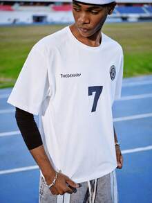 EVRINFINITE 男士休闲时尚街头标语印花落肩宽松透气短袖T恤，夏季，夏季足球服 - 白色 - 查看 3