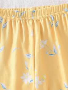 女婴睡衣套装 - 两件套蝴蝶印花睡衣套装，短袖圆领上衣搭配长裤，松紧腰带，轻薄柔软弹力，夏季睡衣家居服，节日礼物，2026必备，可爱粉嫩蜜桃色 - 黃色 - 查看 3