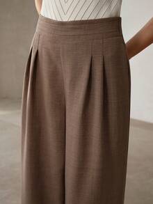 MOTF PREMIUM SOLID HIGH WAIST FOLD PLEATED WIDE LEG PANTS - Brown - View 4