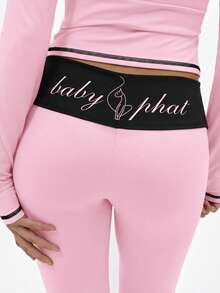 BABYPHAT Women Contrast Detail Flare Leggings High Waisted Wide Leg Yoga Pants Stretchy Lounge Bottoms Bell Bottom Style - Baby Pink - View 6