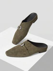 Mnmlis Women's Fashion Versatile Commuter Buckle Flat Shoes For Christmas - Olive Green - View 3