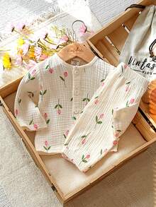 Vintaside Kids Newborn Soft Muslin Cardigan, Loose Fit Design, Long Sleeve, Cute Floral Print - Multicolor - View 6