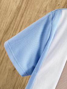 SHEIN Set 2 piese tricou polo cu mânecă scurtă și pantaloni scurți pentru preadolescenti - Bleu - Vizualizare 3