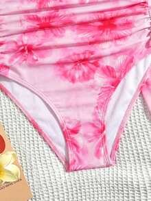 SHEIN 少女碎花连体泳衣及罩衫两件套 - 粉色 - 查看 6