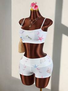 Amplova 2026 New Casual Basic Style Ocean Pattern Vacation Set, 2pcs For Women - Multicolor - View 8