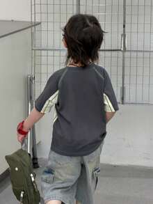 DAZY Young Boy Round Neck Letter Print Casual Versatile Daily Wear Short Sleeve T-Shirt - Green - View 2