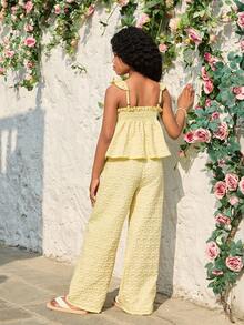 Sparklyn Girls' Casual Vacation Yellow Fitted Spaghetti Strap Tank Top, Summer Tops, Soft & Slim Fit, Fashionable Design Suitable For Vacation, Travel, Campus, Daily Wear - Yellow - View 3