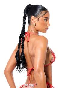 SUMWON WOMEN Women's Triangle Bikini Set With Tie Detail Tropical Leaf Print Halter Top And Side Tie Bottoms Beach Swimwear - Red - View 2