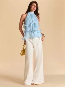 SHEIN BAE Blue Sleeveless Ruched Ruched Hem Camisole Top, Blue Summer Shirt, Pleated Blouse - Blue - View 5