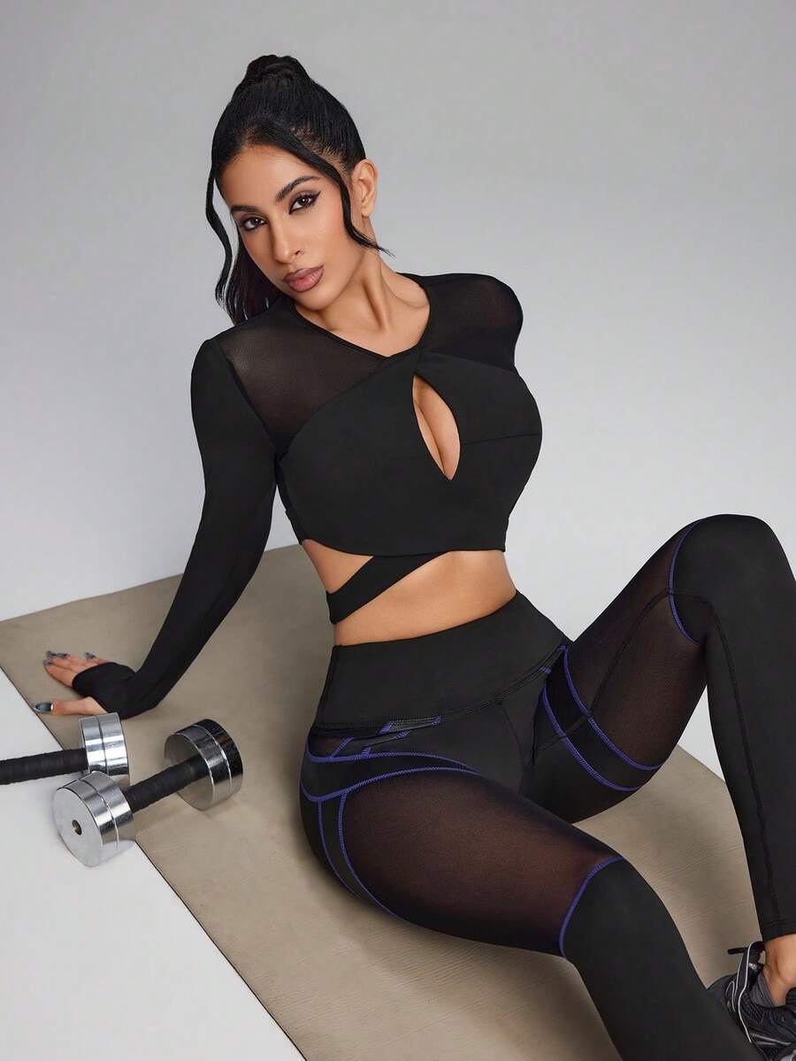 Innovista Women's Mesh Patchwork Leggings, Other Dance Wear - Black - View 1