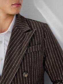 RONVEXI Men's Striped Print Double-Breasted Business Long Sleeve Suit Jacket - Brown - View 4