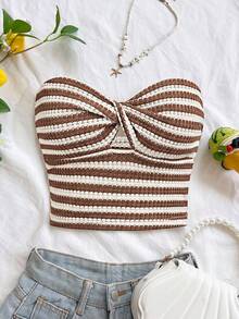Soleia 女士条纹印花抹胸上衣 - 咖啡棕 - 查看 6