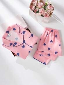 2件套少女杏色蝴蝶印花长袖开衫和裤子休闲舒适家居服 - 粉色 - 查看 5