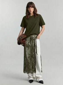 Ontre Mẫu váy ren buộc dây mới 2026SS dành cho nữ, mẫu váy màu xanh quân đội trơn bán chạy nhất, thiết kế tối giản thời trang, phù hợp cho đi làm, công sở, thường ngày, dự tiệc, đám cưới, tiệc trà, ngày Quốc khánh, trang phục văn phòng, đi học, đa năng. - xanh quân đội - Xem 2