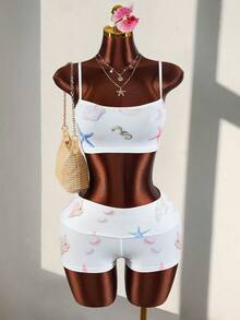 Amplova 2026 New Casual Basic Style Ocean Pattern Vacation Set, 2pcs For Women - Multicolor - View 6