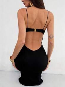 Aloruh 女士优雅镂空吊带连衣裙，纯色，夏季 - 白色 - 查看 7