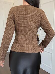 DAZY 收腰A字优雅办公衬衫，春夏款 - 棕色 - 查看 2