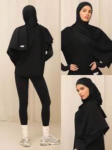 GLOWMODE Hijab deportivo de secado rápido y multiusos de la marca Reem Modest, para uso diario, casual, gimnasio y entrenamiento - Negro - Ver 7