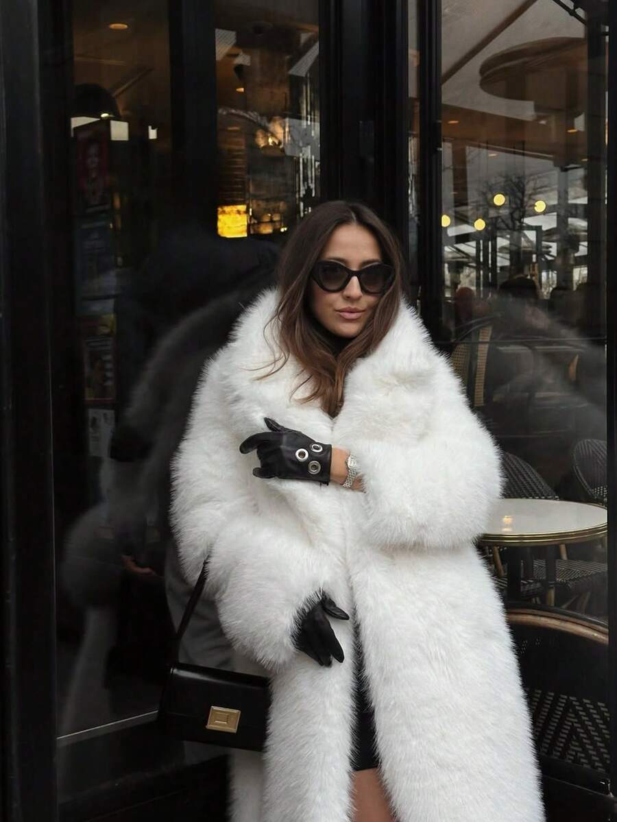 ORNATELLA 女士长款蓬松领优雅现代时尚夹克，适合节日聚会服装