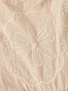 SHEIN MOD 女士花卉刺绣褶皱腰身中长吊带裙 - 卡其色 - 查看 5