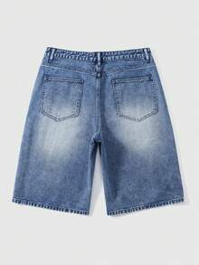 ROMWE MEN Men's Casual Music Note & Slogan Embroidered Denim Shorts, Summer - Blue - View 2