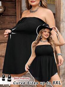 SHEIN CURVE+ Áo kiểu dáng US22, chất liệu vải dày dặn, thích hợp cho lễ hội âm nhạc, kỳ nghỉ bên bờ biển, phong cách Bohemia. Áo không tay, cổ buộc dây, bèo nhún, vạt bất đối xứng, viền ren, màu đen, thích hợp cho mùa xuân/hè. - màu đen - Xem 7