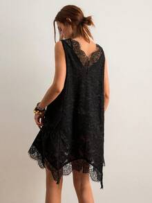 Freevana Women's Lace Casual Vacation Date Night Mini Dress - Black - View 2