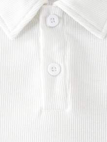 SHEIN 男童休闲纯色短袖Polo衫，夏季 - 白色 - 查看 3