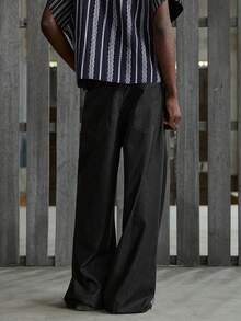 NEON BLANC Men's Solid Color Front Button Slant Pocket Casual Jeans - Black - View 3