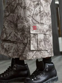 NEON BLANC Men's Branch Print Cargo Pocket Wide Leg Loose Pants - Rust Brown - View 4