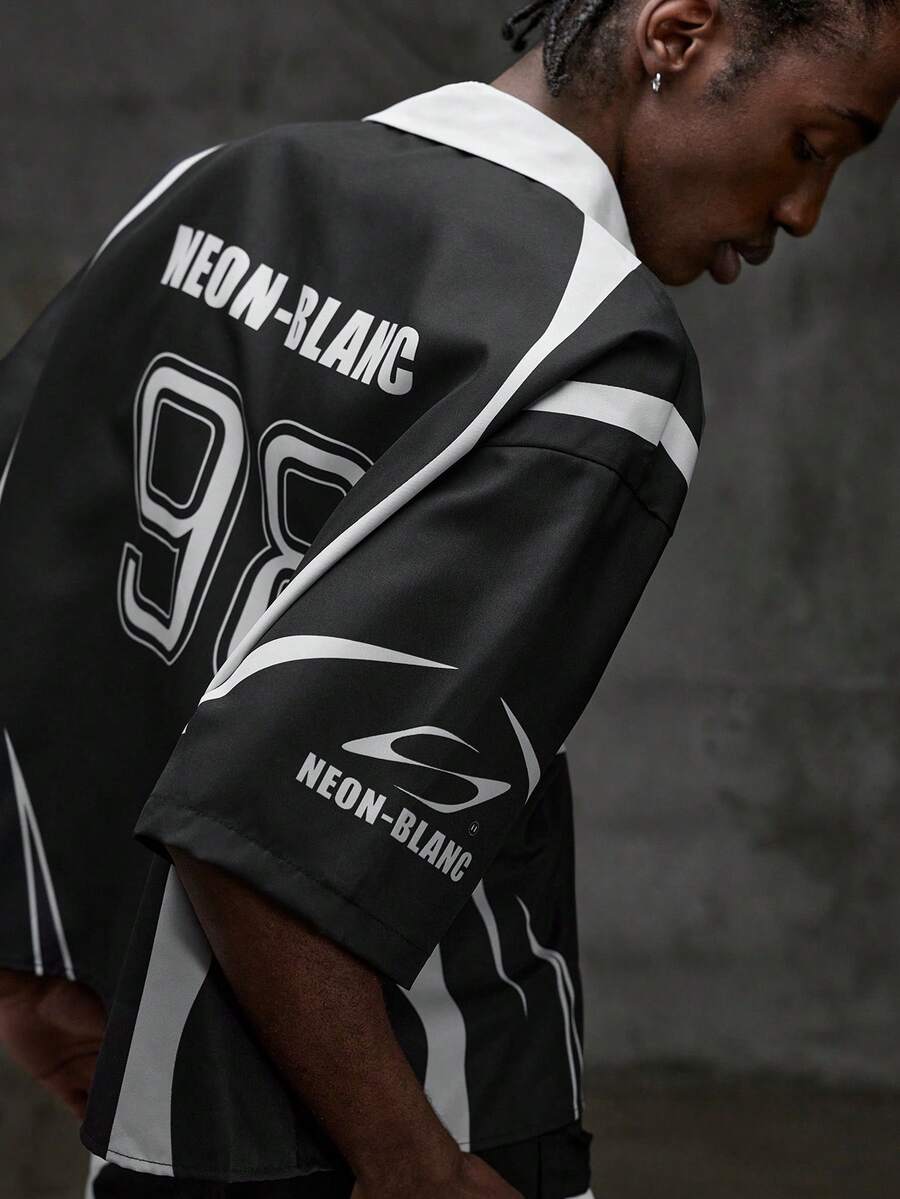 NEON BLANC Herrskjorta med kort ärm och bokstavstryck, sommar, avslappnad