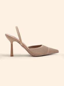 CUCCOO BASICS Tacones altos de stiletto de punta afilada de tela cómoda para oficina y viajes de mujer, color albaricoque - Albaricoque - Ver 6