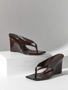 SHUZIA Sandal đế xuồng xỏ ngón thoải mái dành cho nữ - Màu nâu Sô-cô-la - Xem 3