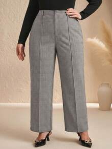 Chikora Plus Size Casual Commuter Plaid High-Waist Suit Pants - Black and White - View 5