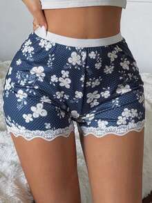 DAZY Ditsy Floral Lace Patchwork Women's Safety Shorts - Navy Blue - View 6