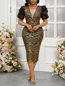 SHEIN Lady 黑色连衣裙 女士度假连衣裙 - 黑色和金色 - 查看 1