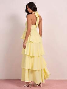 Enchnt V领露背系带荷叶边下摆度假风女装 - 黃色 - 查看 9