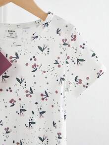 Genkimix Kids 2件套 女童简约可爱卡通绵羊印花短袖长款睡衣套装，粉色和灰色 - 紫色 - 查看 3