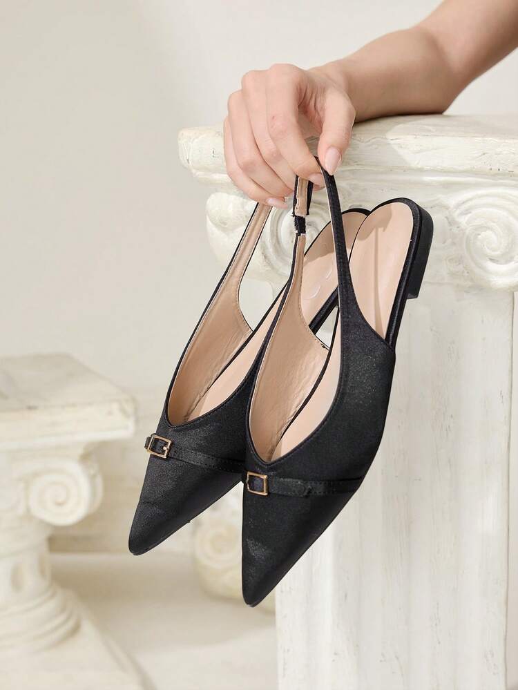 CUCCOO CHICEST Women's Fashion Pointed Toe Flat Backless Satin Butterfly Decor Comfortable Breathable Casual Commute Mary Jane Flat Shoes Wedding Shoes Spring Shoes Bride Shoes