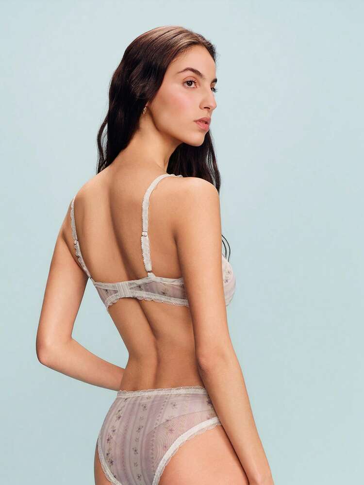 Lilac Vintage Floral Mesh Lingerie Set With Lace Detail And Small Satin Bows Floral Lingerie Set Lace Lingerie Set Lilac Lingerie Set