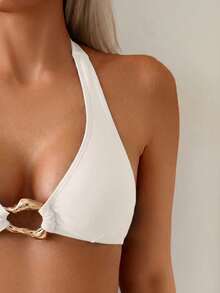 Swim Chiccia 三件套女士性感复古优雅浪漫度假沙滩装，包括比基尼、泳衣和裙子。性感两件套度假奶油色两件套沙滩两件套夏季套装 - 白色 - 查看 4