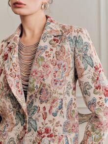 Anewsta Spring French Romantic Jacquard Women Blazer Jacket, Long Sleeve Loose Fit Slimming Commuter Elegant Outfit, Valentine's Day - Multicolor - View 6