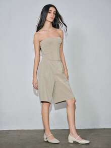 女士3厘米布面包跟黑色时尚百搭藏蓝色、咖啡色、酒红色低跟粗跟优雅玛丽珍平底鞋 - 杏色 - 查看 7